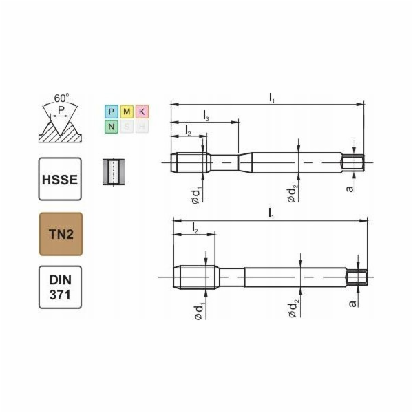Fanar Závit UNC č. 8-32 DIN-371B (2B) HSSE TIN 800X