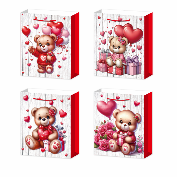 Dárková taška L - Medvídek se srdíčky