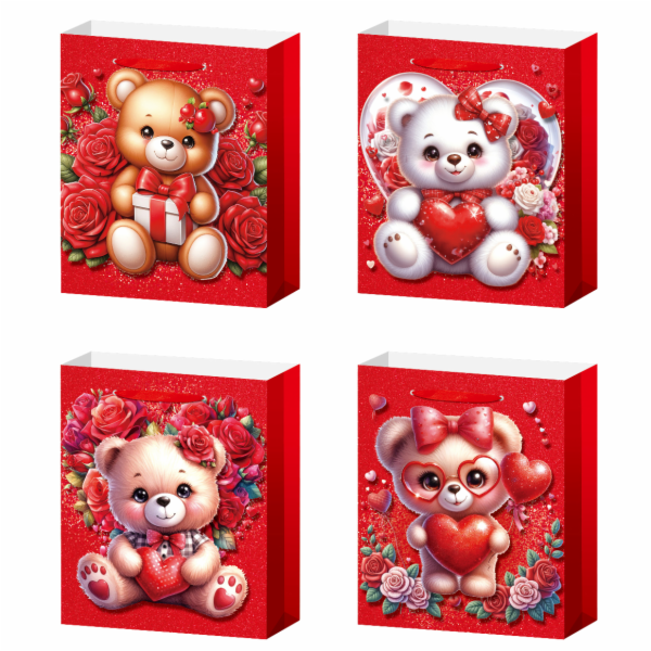 Dárková taška S - Medvídek s růžemi