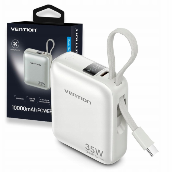 Vention 10000mAh 35W - powerbanka s kabelem USB-C (béžová)