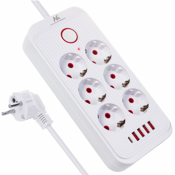 Maclean Prodlužovací kabel MCE389 W, 6 zásuvek, 4xUSB-A, ...