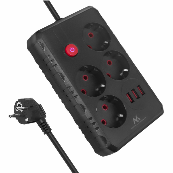 Maclean Prodlužovací kabel MCE392 B, 4 zásuvky, 3xUSB, 11...