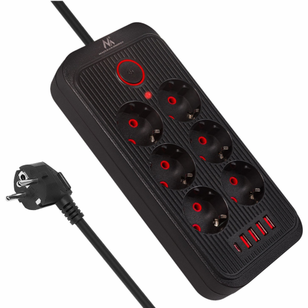 Maclean Prodlužovací kabel MCE391 B, 6 zásuvek, 4xUSB-A, ...