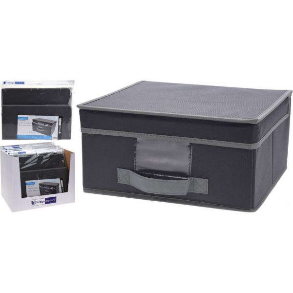 NoName Skládací textilní nádoba s víkem, šedá, 44x33x22 cm