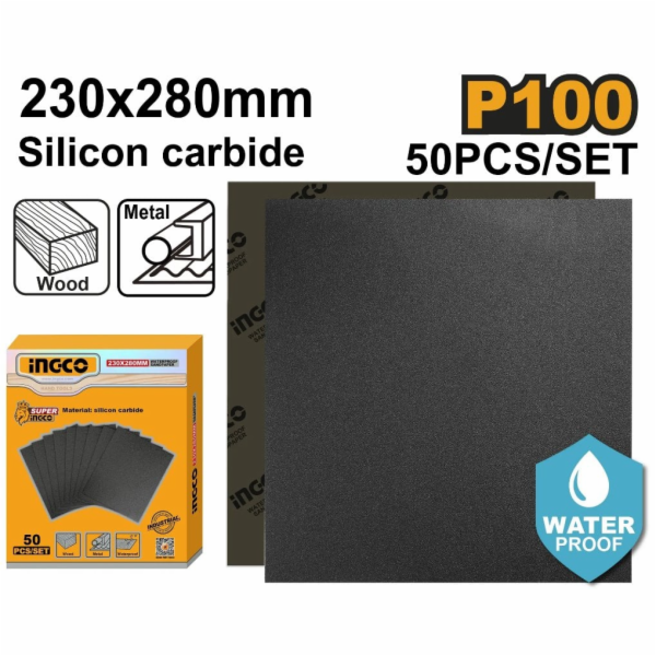 Ingco papír brusný P100 230 x 280mm, 50 ks
