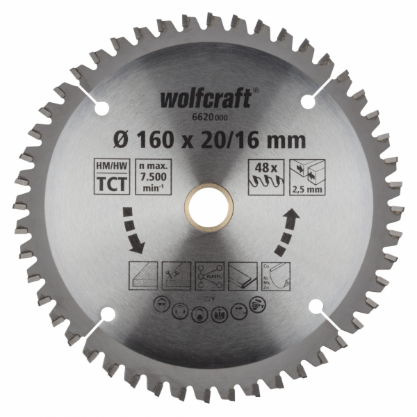 Wolfcraft pilový kotouč jemné řezy,pr. 165×20,16 Z48 6621000