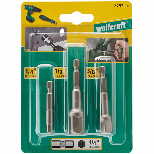 Wolfcraft 3-dílná sada adaptérů pro nástrčkové klíče 8797000