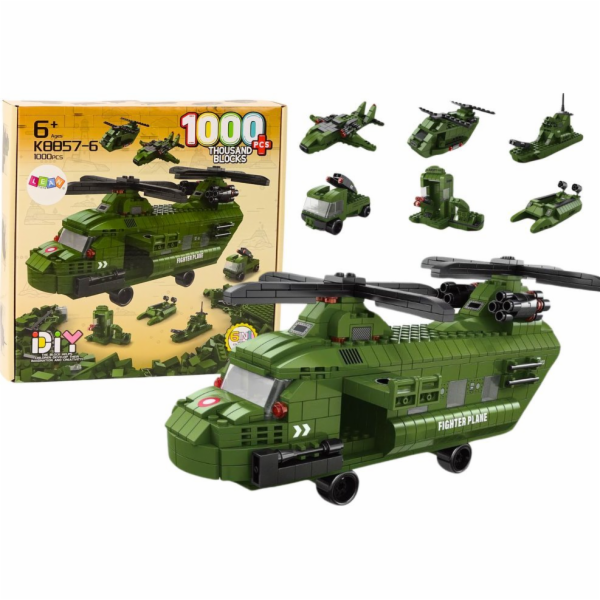 LeanToys Vojenský vrtulník Stavebnice Sada 1000 dílků Zelená
