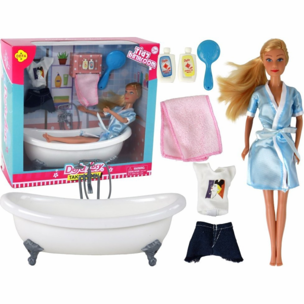 LeanToys Panenka s dlouhými blond vlasy a modrým županem ...