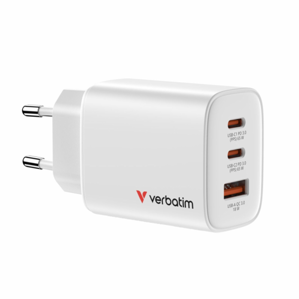 Verbatim Essentials GaN Charger 65W 2xUSB-C/1xUSB-A weiß ...