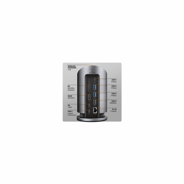 AXAGON HMC-WL9, USB 10Gbps hub s Qi, 3x USB-A, USB-C, HDM...