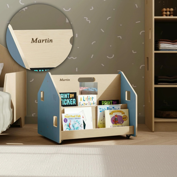 BusyKids Oboustranná knihovna na kolečkách modrá