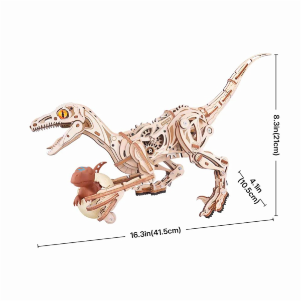 RoboTime 3D dřevěná mechanická skládačka Velociraptor