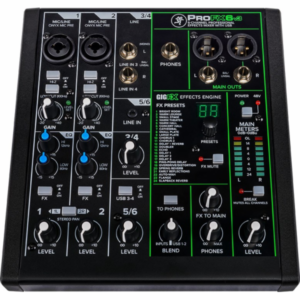 Mackie ProFX6v3 - 6kanálový analogový mixér s rozhraním U...