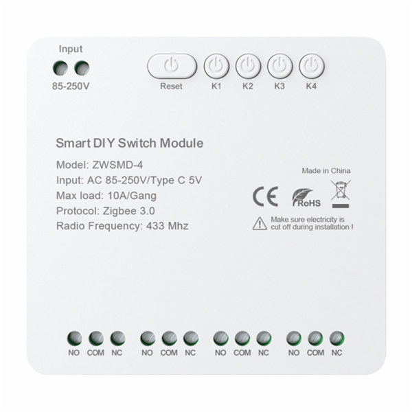ZigBee 4-kanálový spínací modul s beznapěťovým kontaktem ...