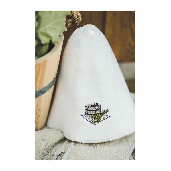 Vlněná čepice do sauny s obrázkem vířivky, bílá