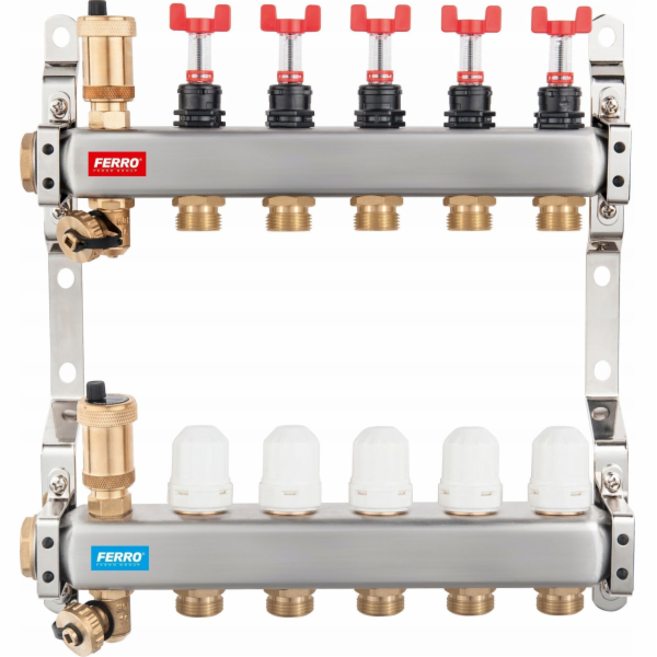 Nerezový rozdělovač 1 3-cestný s termostatickými ventily,...