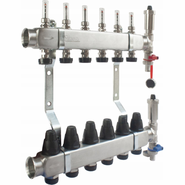 4cestný nerezový rozdělovač INOX s průtokoměry, termostat...