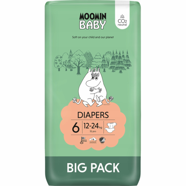 MOOMIN Baby, Pleny 6 JUNIOR (12-24kg), 51 ks. EKO VELKÉ B...