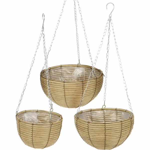 Závěsné proutěné květináče, 3 kusy v různých velikostech