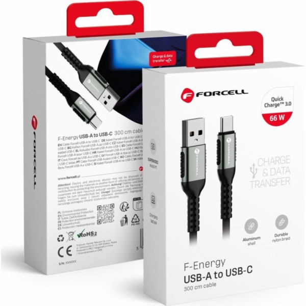 ForCell Kabel F-ENERGY C256 USB A na typ C QC3.0 3A 66W, ...