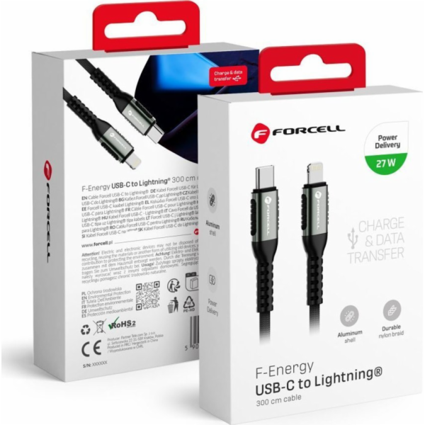 ForCell Kabel USB-C - Lightning 3 m, černý