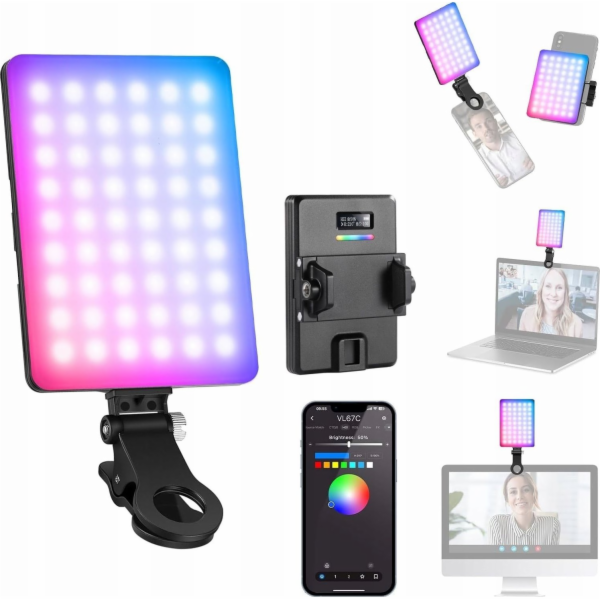 RGB LED lampa 5W Selfie Vlog + telefon CLIP 1/4'' ISO Blu...