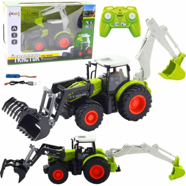 LeanToys Zemědělský traktor s otočnou lopatou a bagrem 2v...