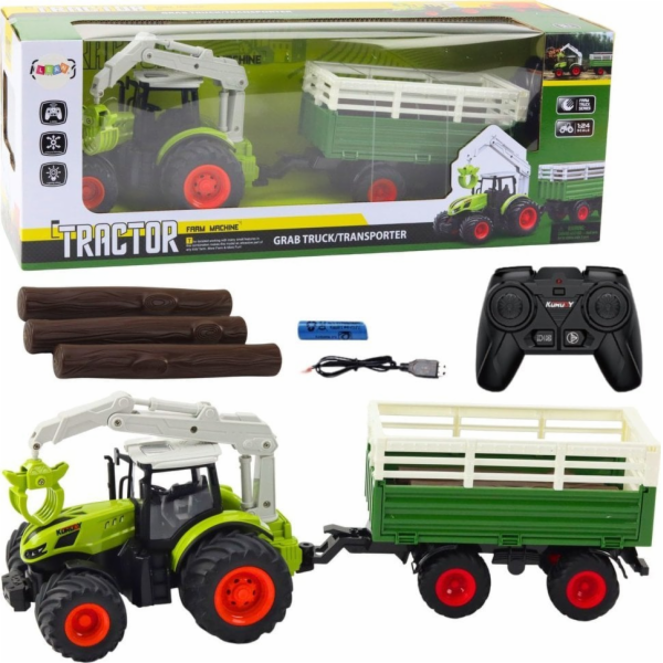LeanToys Zemědělský traktor s přívěsem a drapákem na dálk...