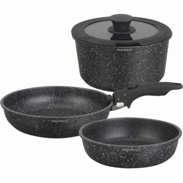 Sada hrnců s odnímatelnou rukojetí, sada 3 ks, černý mram...