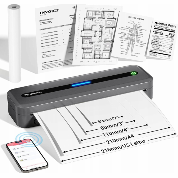 Phomemo Přenosná termální tiskárna A4 bez inkoustu Blueto...