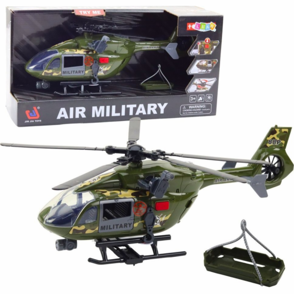 LeanToys Vojenský vrtulník, vojenský hák, nosítka, světla...