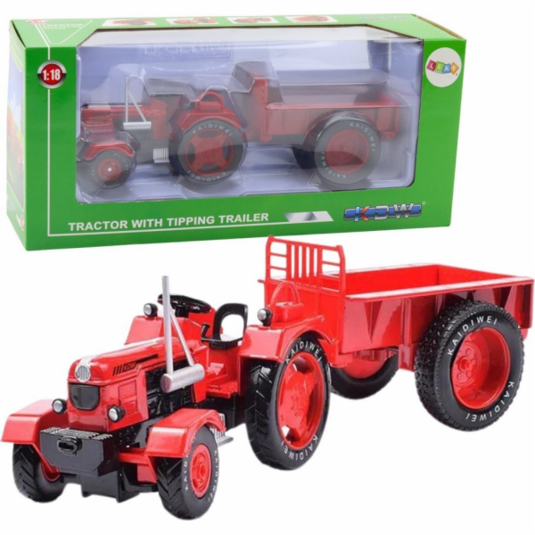 LeanToys&nbsp;Kovový&nbsp;zemědělský&nbsp;traktor&nbsp;s&nbsp;přívěsem&nbsp;červený&nbsp;1:18
