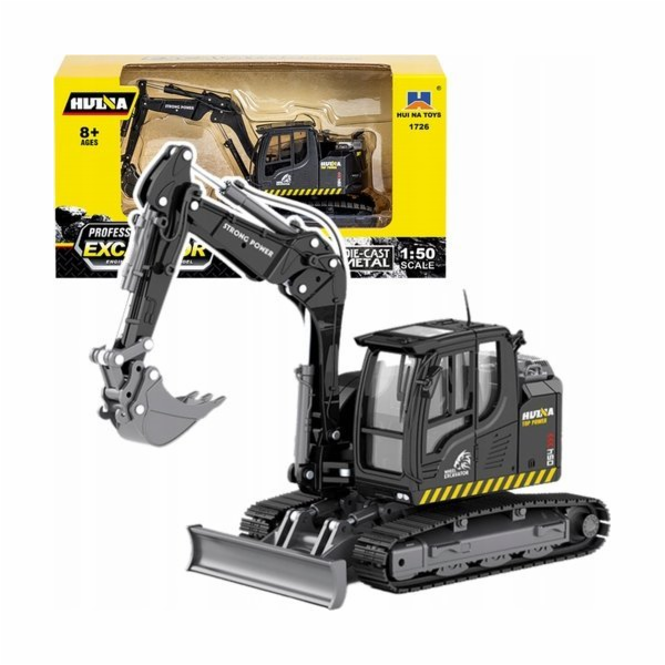 HUINA Pásový bagr s buldozerem, kovový, černý 1:50