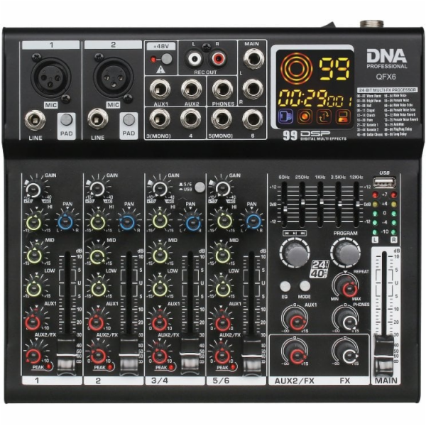 Analogový audio mix DNA QFX6 6 kanálů Bluetooth