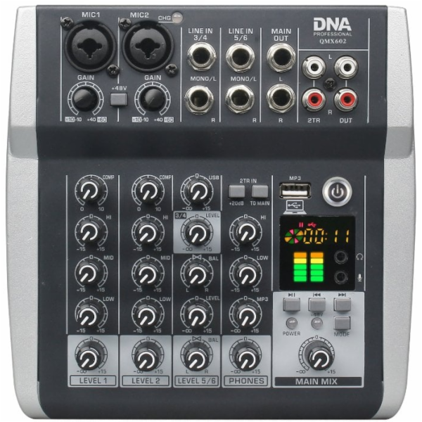 Analogový audio mix DNA QMX602 6 kanálů Modrý