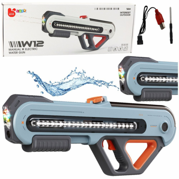 Velká puška W12 elektrická vodní LED šedá 60cm LEAN hračky