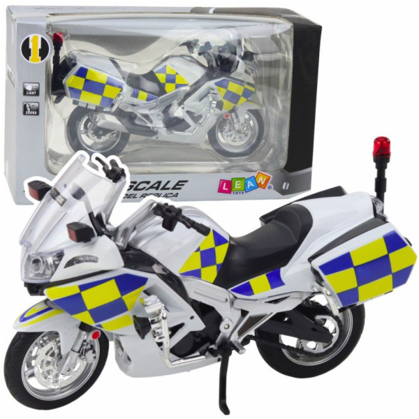 LeanToys Policejní motocykl Kovová světla Zvuky Bílá 1:12