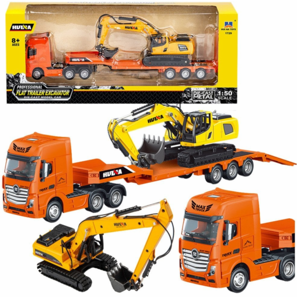 HUINA Nákladní vůz s přívěsem, odtahovka, kovový bagr, or...