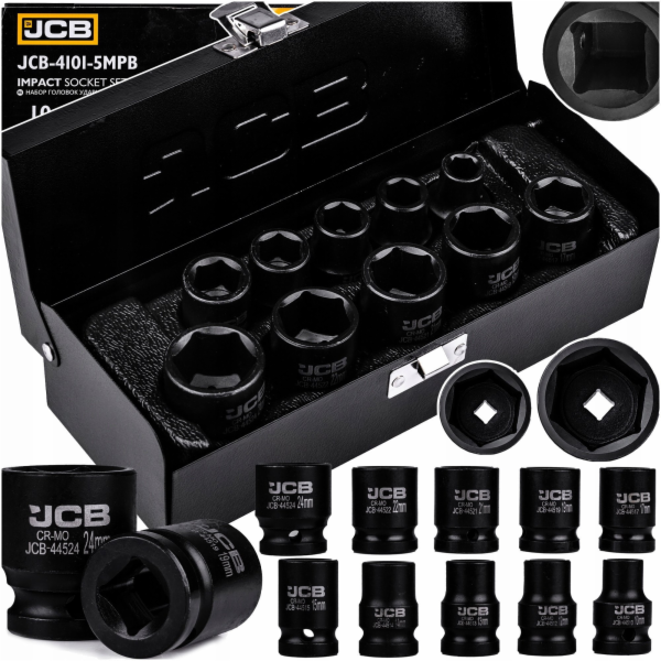 JCB Sada rázových hlavic 10 kusů. 1/2 ŠESTIHRANU. (10–24 mm)