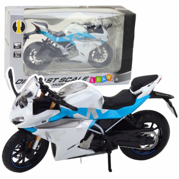 LeanToys Sportovní motocykl Kovová světla Zvuky Bílá Modr...
