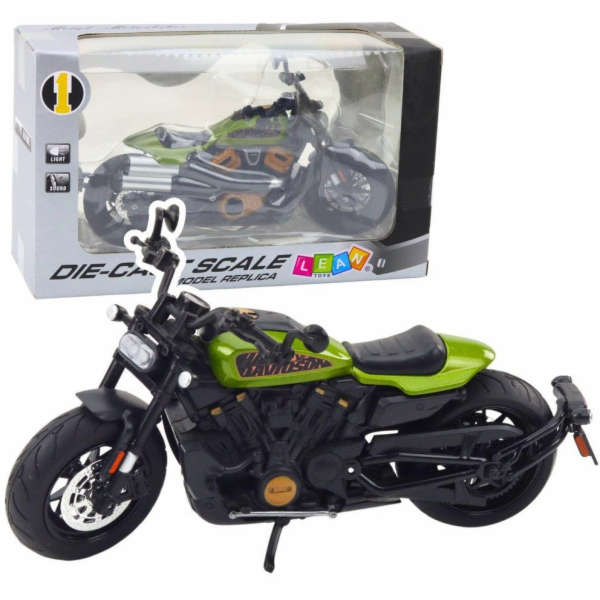 LeanToys Motocykl Chopper Kovová světla Zvuky Černé Zelen...
