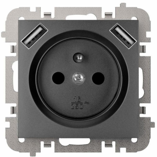 SANTRA zásuvka 2P+Z 2xUSB Napájení bez rámečku zapuštěná ...