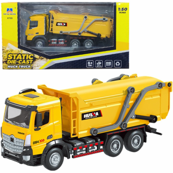 HUINA Pojízdný kovový popelářský vůz žlutá 1:50