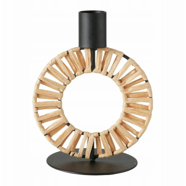 Boltze Kovový svícen se slámovým copem TOKE, 16 cm