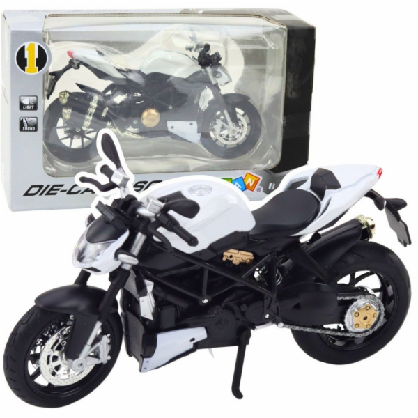 LeanToys Sportovní motocykl Kovová světla Zvuky Bílá 1:12