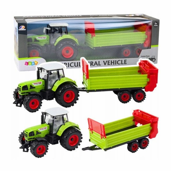 LeanToys Traktor s přívěsem, třecí pohon, otevírací kapot...