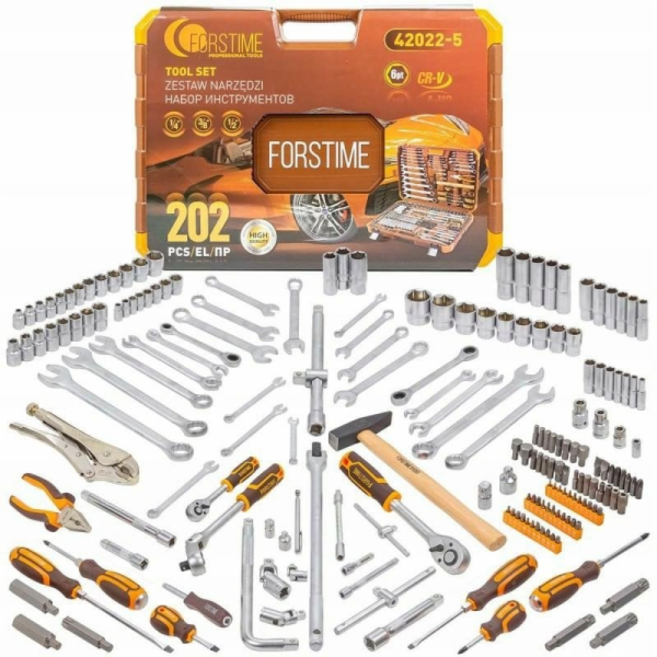 Forcekraft Sada nářadí 1/4, 3/8 a 1/2, 202 dílů. (6strann...