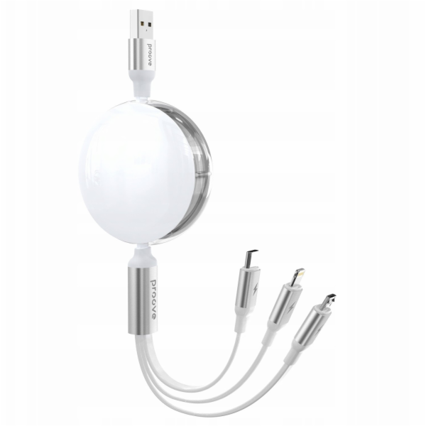 PROOVE 3v1 zatahovací kabel 1,2 m 3a MicroUSB Type-C Ligh...