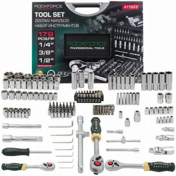 Rockforce Sada nářadí 179 dílů. 1/4 3/8 1/2 (6stranný)